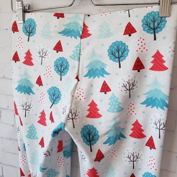 Fierce Pulse Christmas Forest Leggings Size M White Tree Print Novelty Stretch - Picture 5 of 7